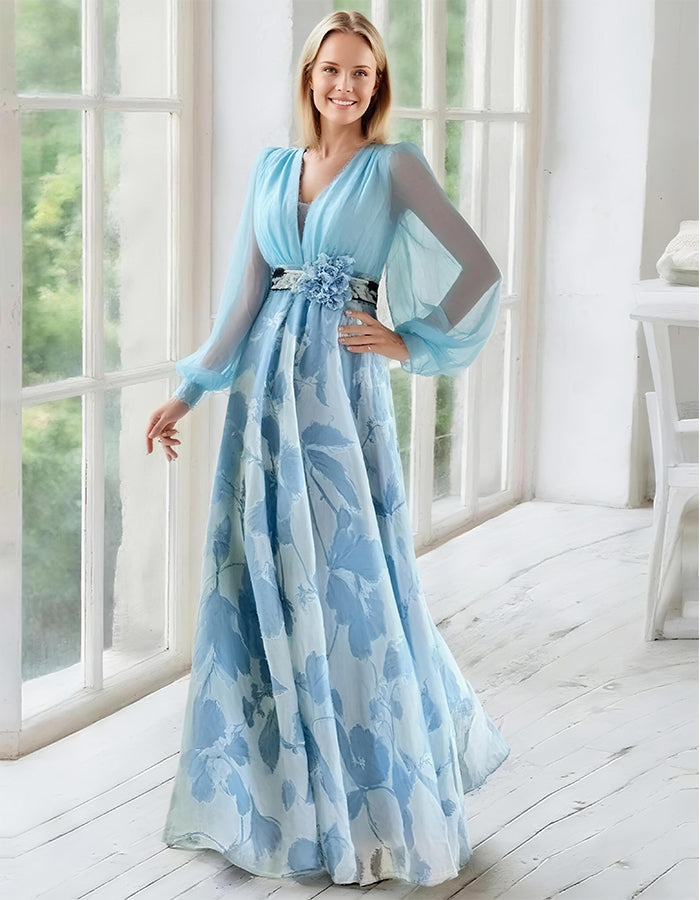 Vestido largo de gasa con estampado floral