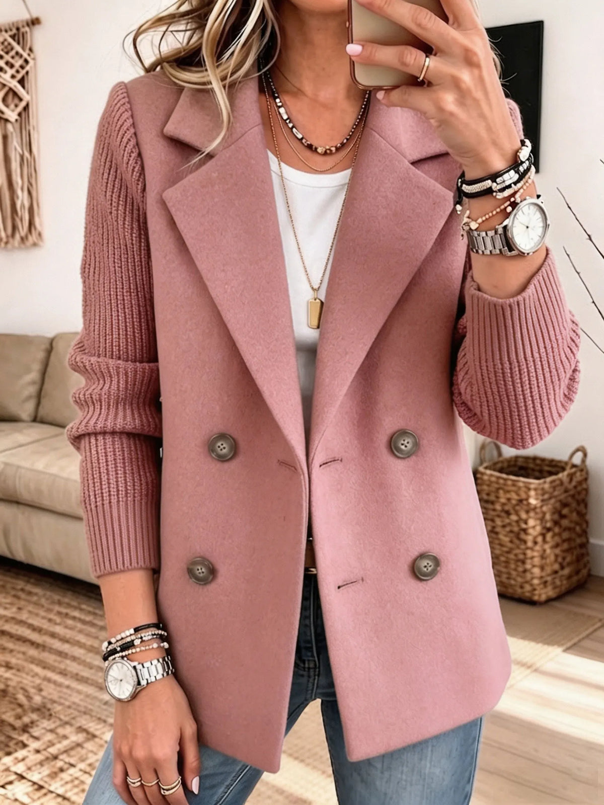 Blazer de mujer con mangas de punto — Elegante y cálido