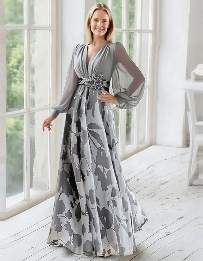 Vestido largo de gasa con estampado floral