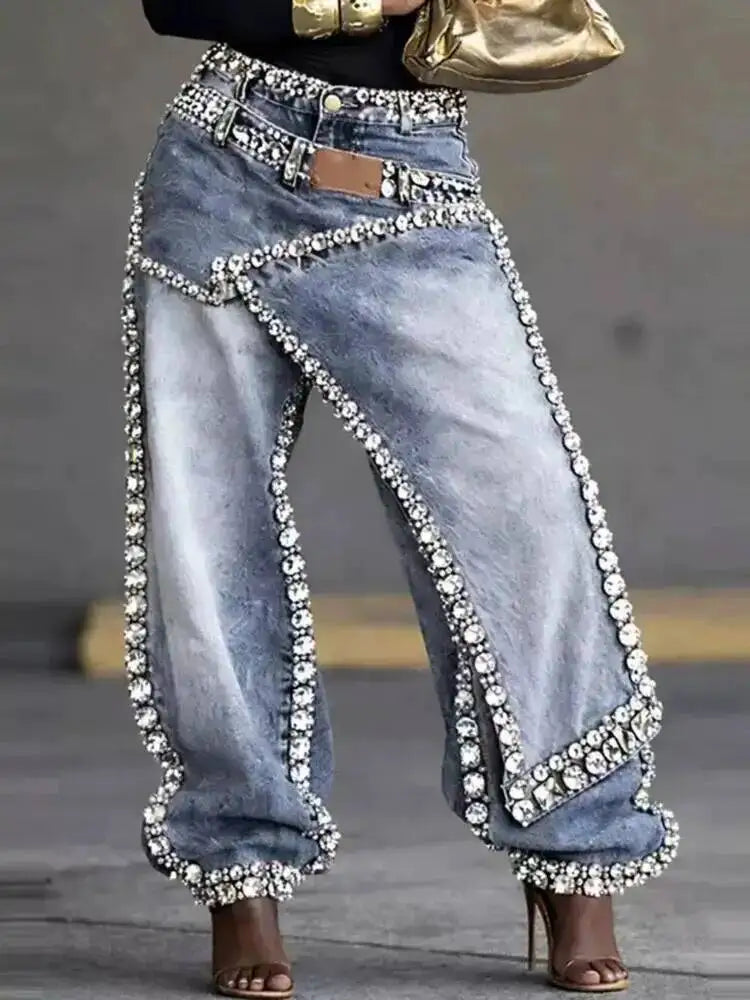 Azul vaqueros anchos con brillo Kendra
