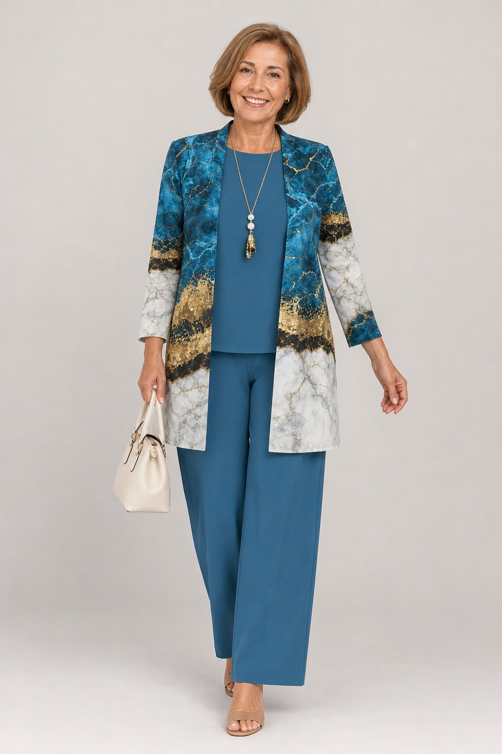 Marina | Conjunto 3 piezas azul con chaqueta efecto mármol