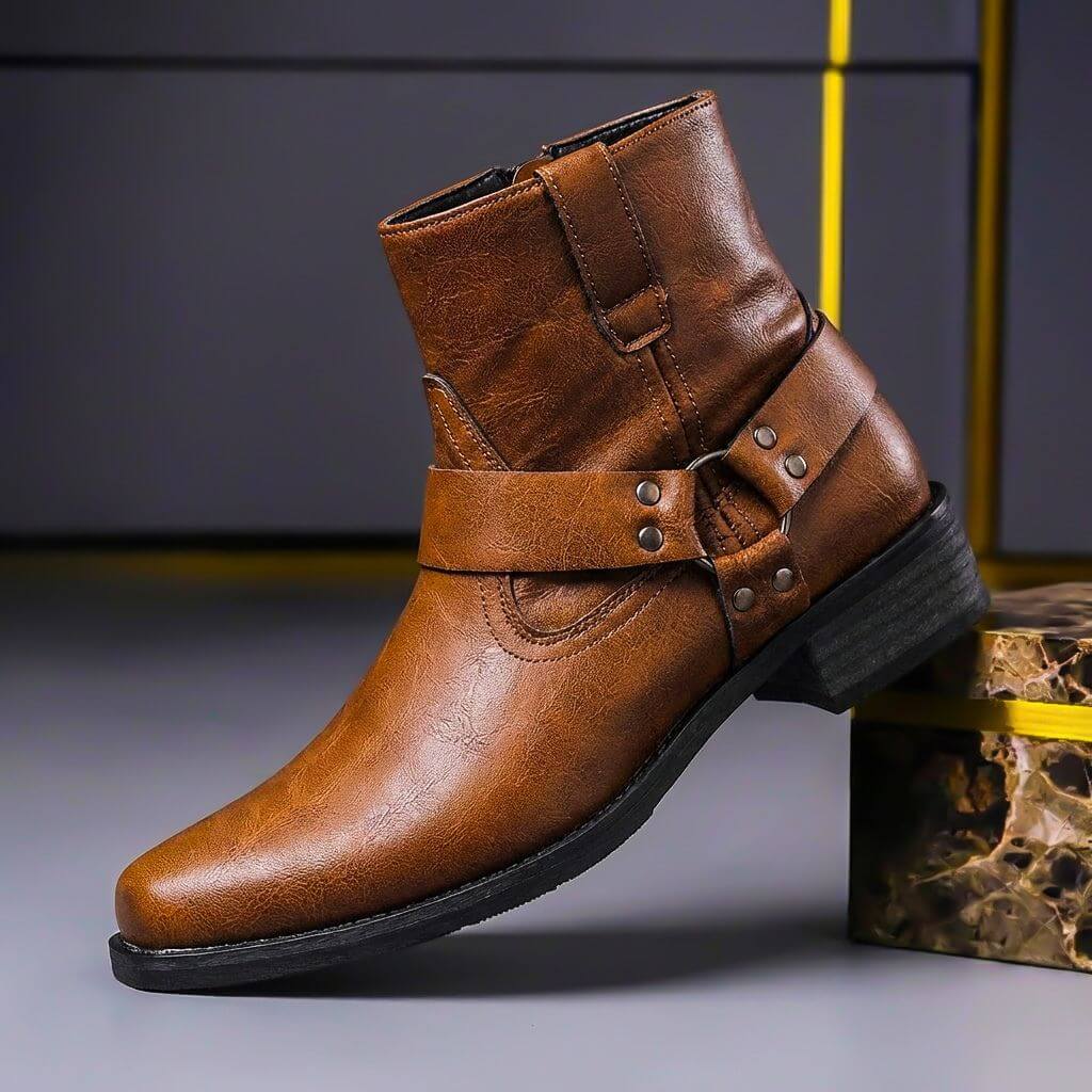 Nathaniel | Botines de piel con correa estilo western