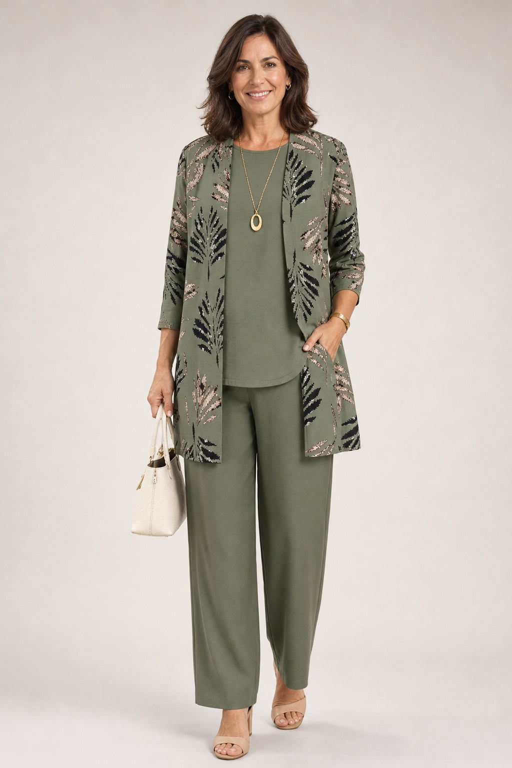 Olivia | Conjunto 3 piezas con chaqueta estampada Verde
