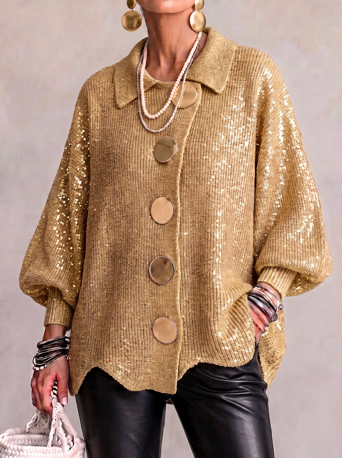 Cárdigan Isadora dorado con lentejuelas