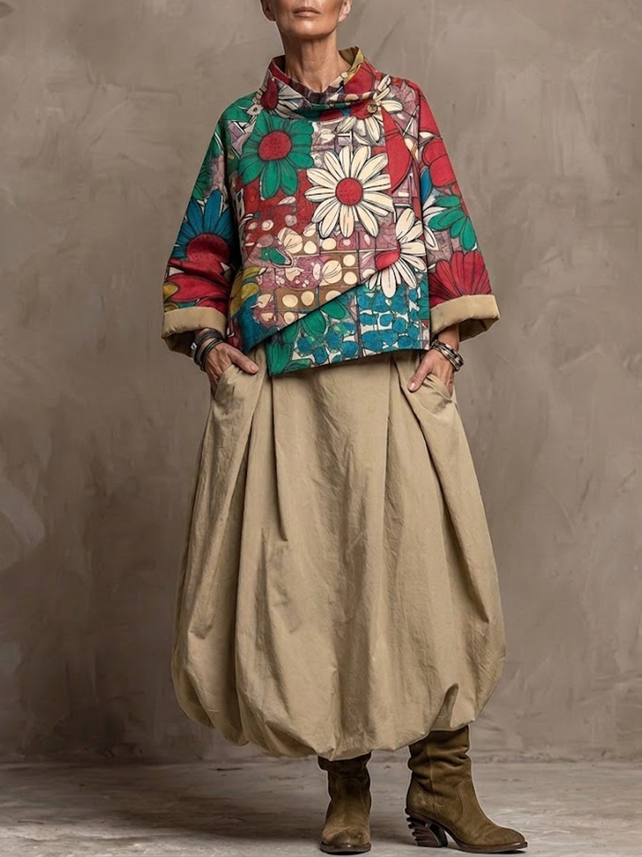 Chaqueta corta cruzada de algodón con flores