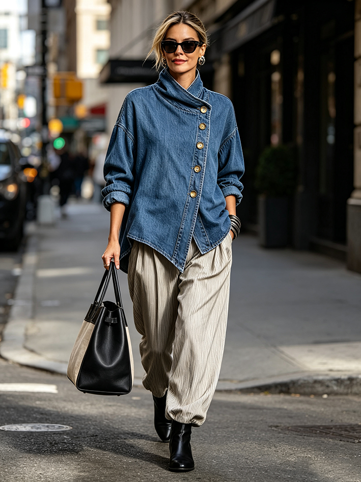 Camisa oversize asimétrica Marlene vaquera