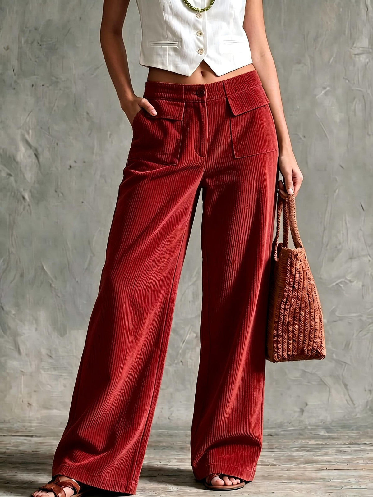 Pantalón ancho de pana con bolsillos utilitarios