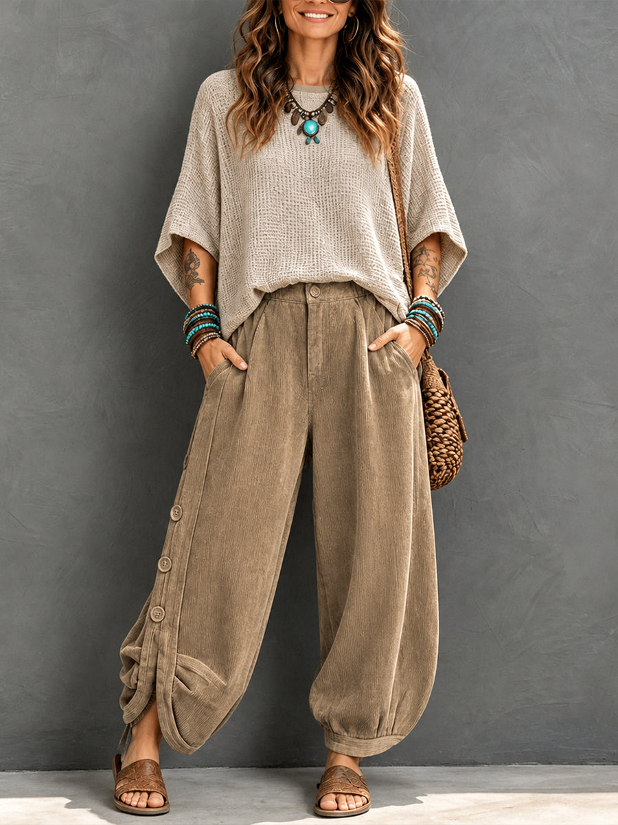 Pantalón harén de pana con botones laterales