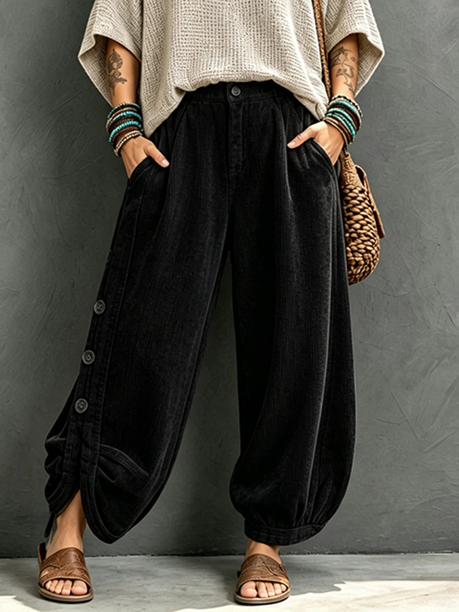 Pantalón harén de pana con botones laterales