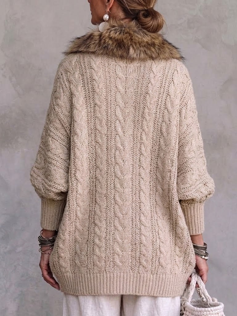 Cárdigan de punto con cuello de pelo sintético
