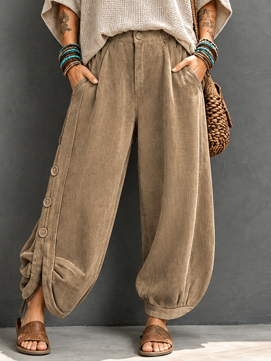 Pantalón harén de pana con botones laterales