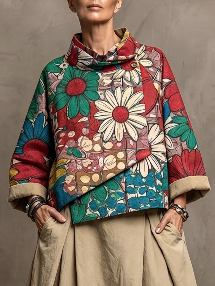 Chaqueta corta cruzada de algodón con flores