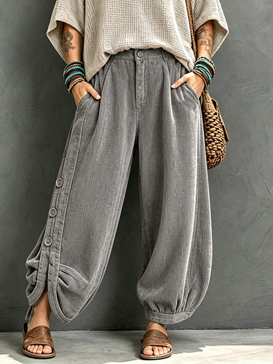 Pantalón harén de pana con botones laterales