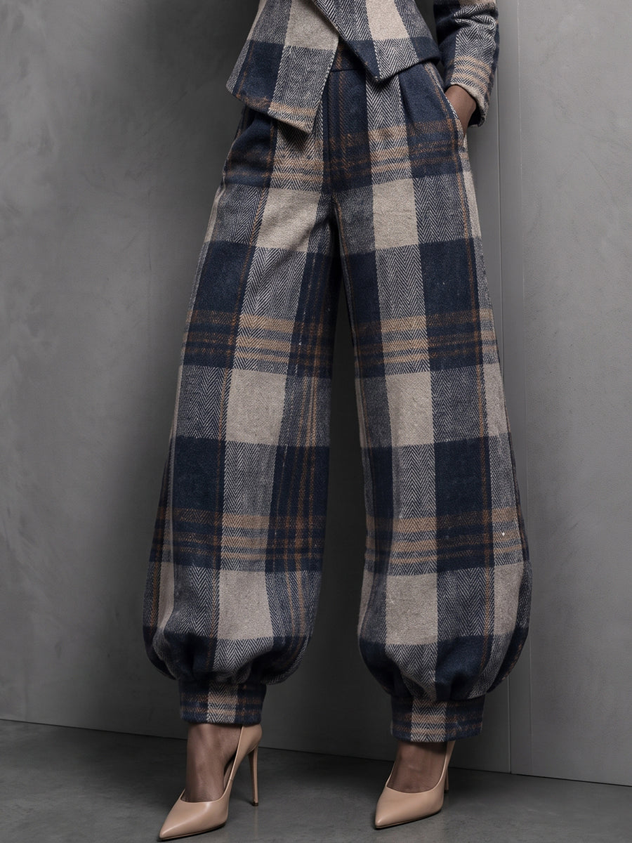 Blazer cruzado de cuadros con pantalón a juego