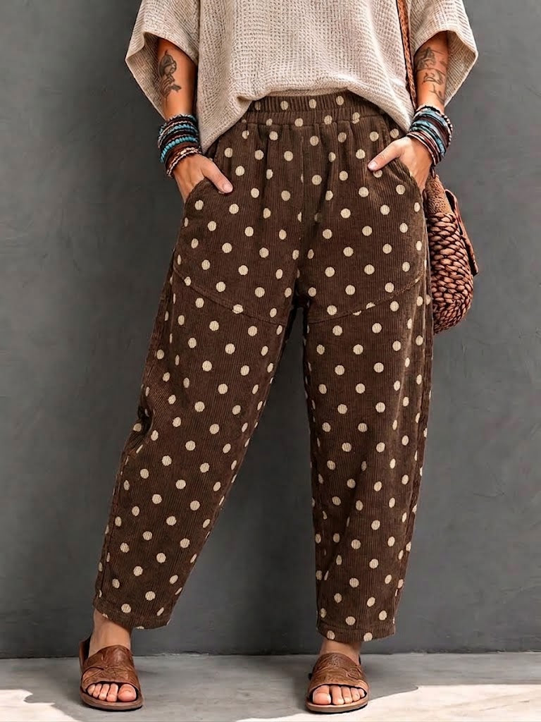 Pantalón harén de pana con lunares