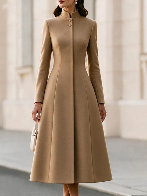 Abrigo vestido evasé con cuello mao
