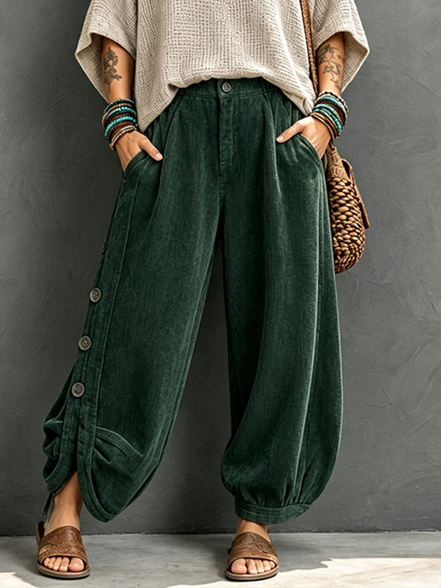 Pantalón harén de pana con botones laterales