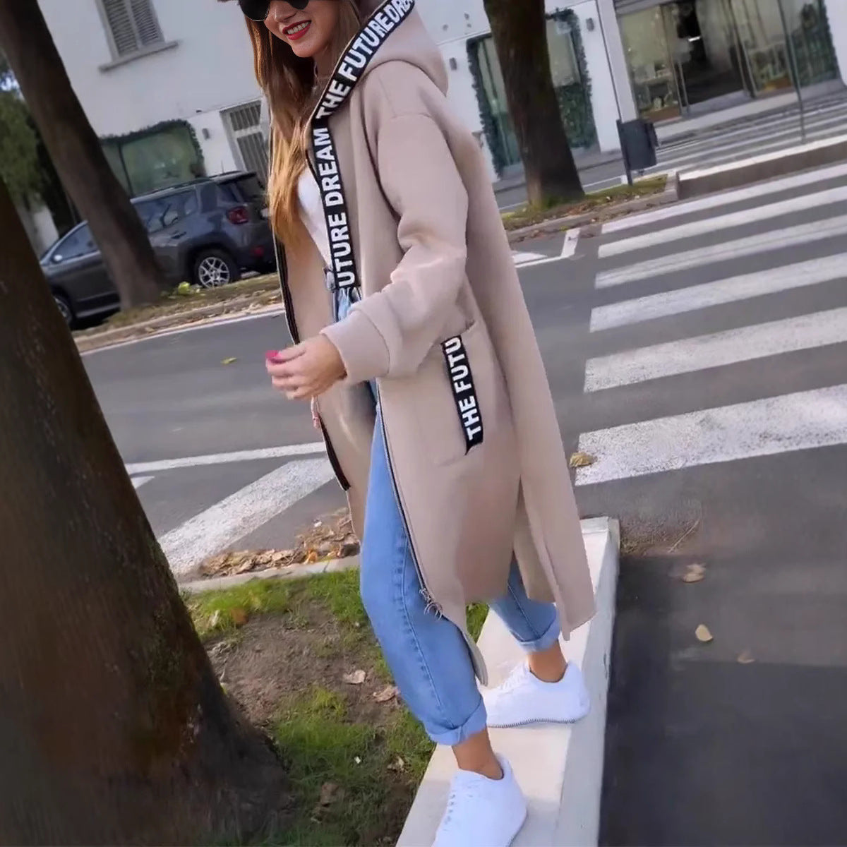 Sudadera larga con capucha para mujer
