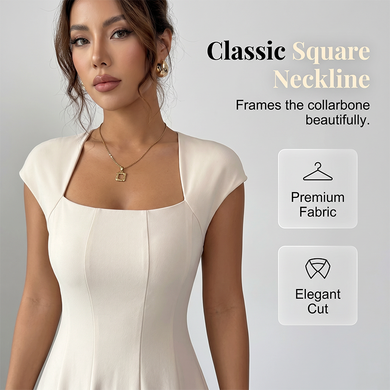 Vestido largo elegante de corte en A con escote cuadrado
