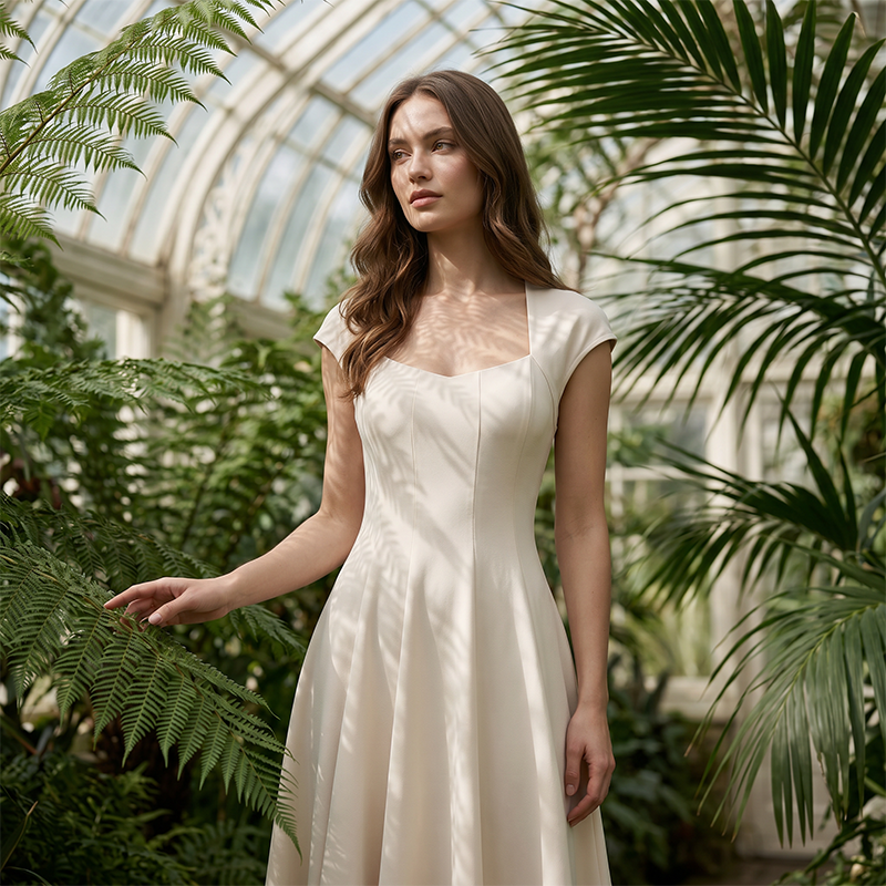 Vestido largo elegante de corte en A con escote cuadrado