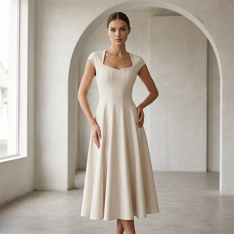 Vestido largo elegante de corte en A con escote cuadrado