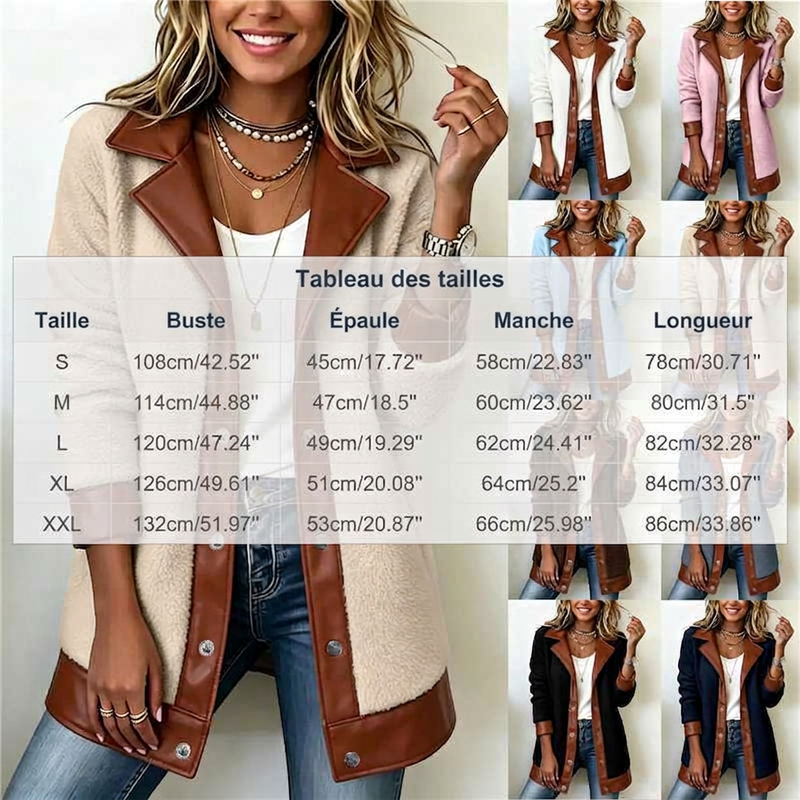 Chaqueta de pelo con detalles de piel sintética y cuello de solapa para mujer