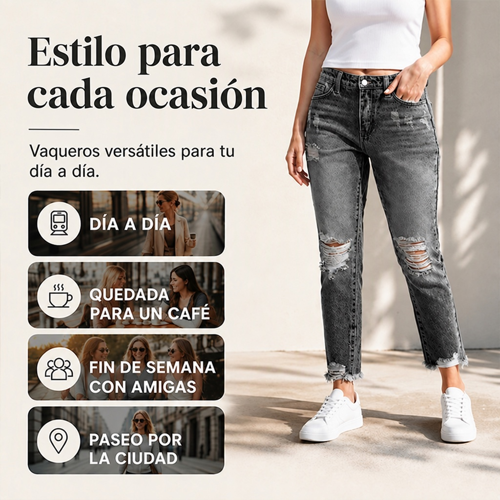 Vaqueros de mujer estilo retro con rotos