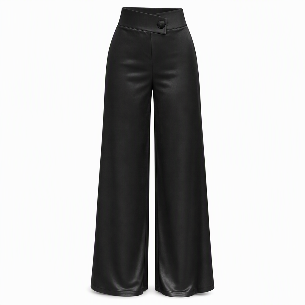 Pantalón ancho de satén de tiro alto con cintura asimétrica