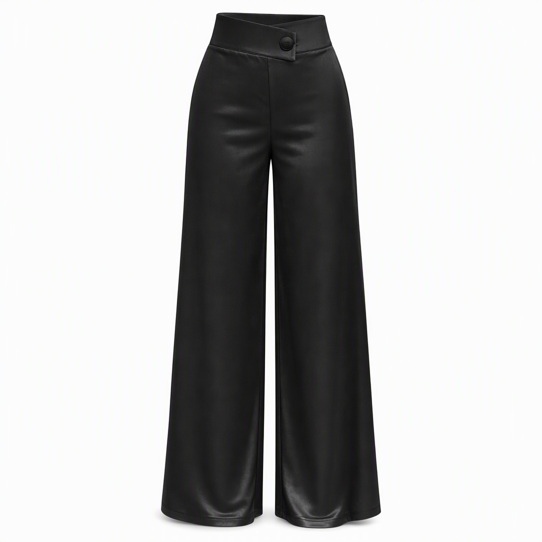 Pantalón ancho de satén de tiro alto con cintura asimétrica