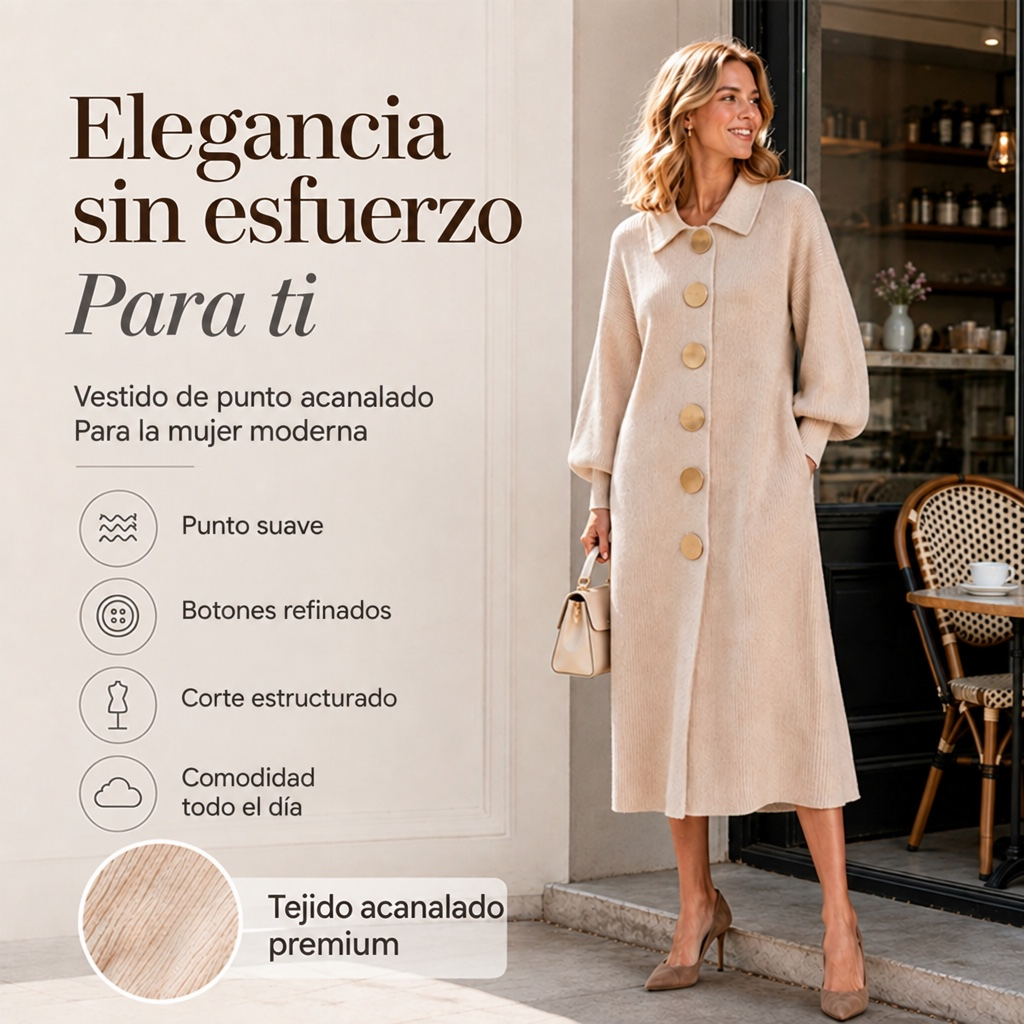 Vestido largo de punto acanalado con mangas farol