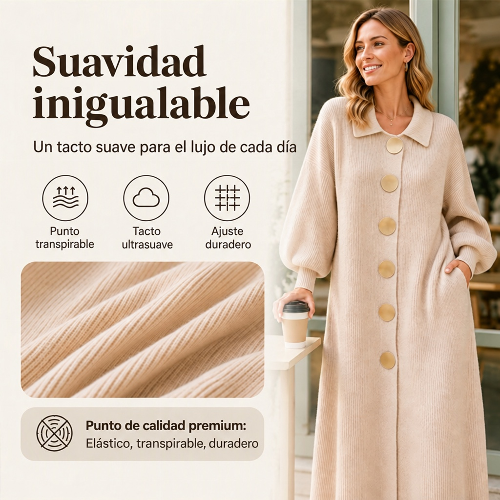 Vestido largo de punto acanalado con mangas farol
