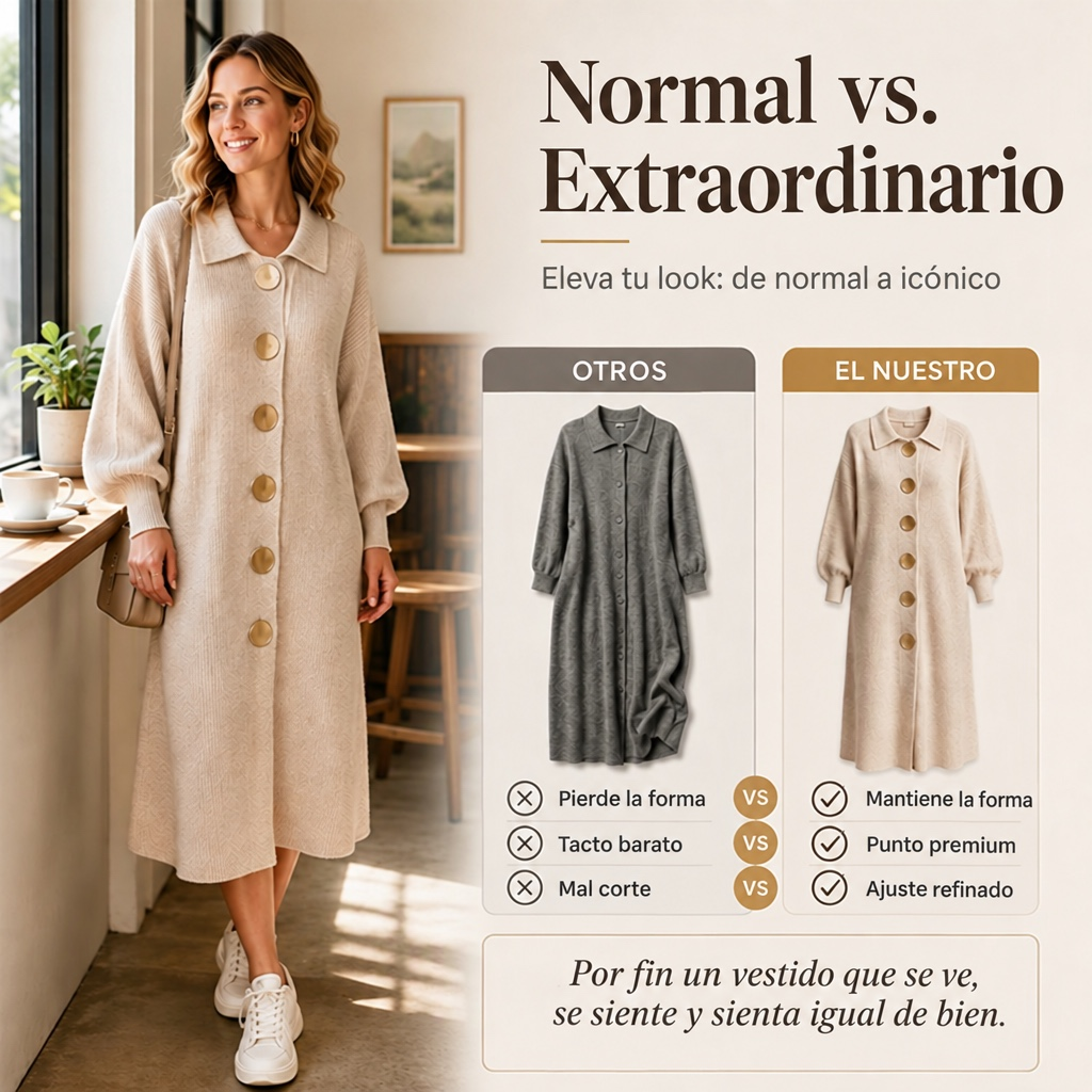 Vestido largo de punto acanalado con mangas farol