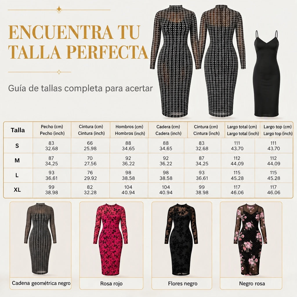 Conjunto de 2 piezas: vestido midi de malla estampada con combinación
