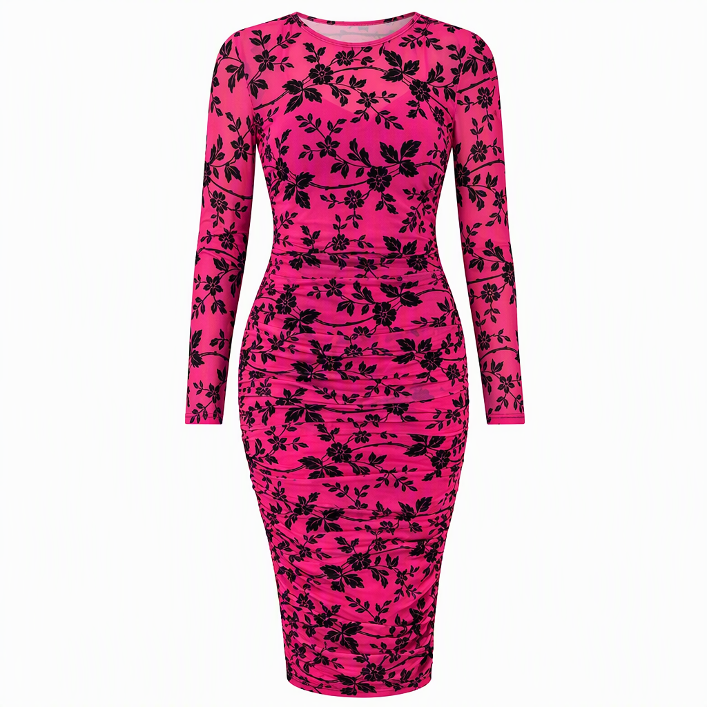 Conjunto de 2 piezas: vestido midi de malla estampada con combinación