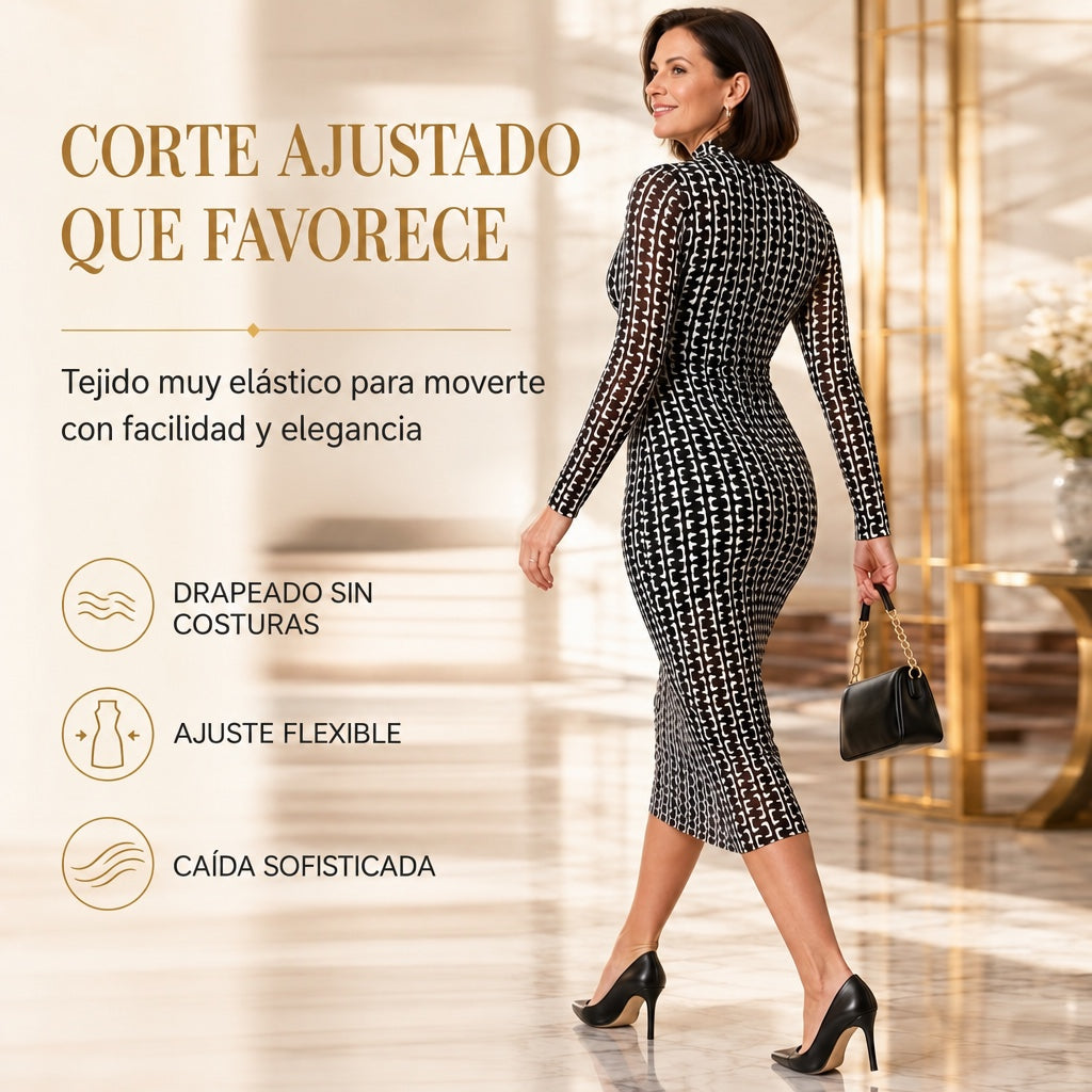 Conjunto de 2 piezas: vestido midi de malla estampada con combinación