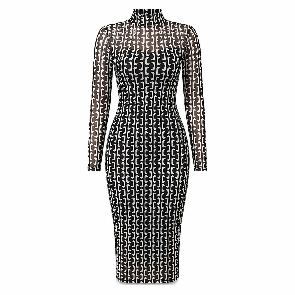 Conjunto de 2 piezas: vestido midi de malla estampada con combinación