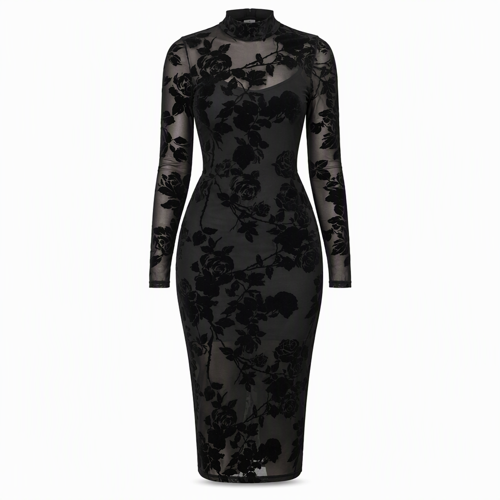 Conjunto de 2 piezas: vestido midi de malla estampada con combinación