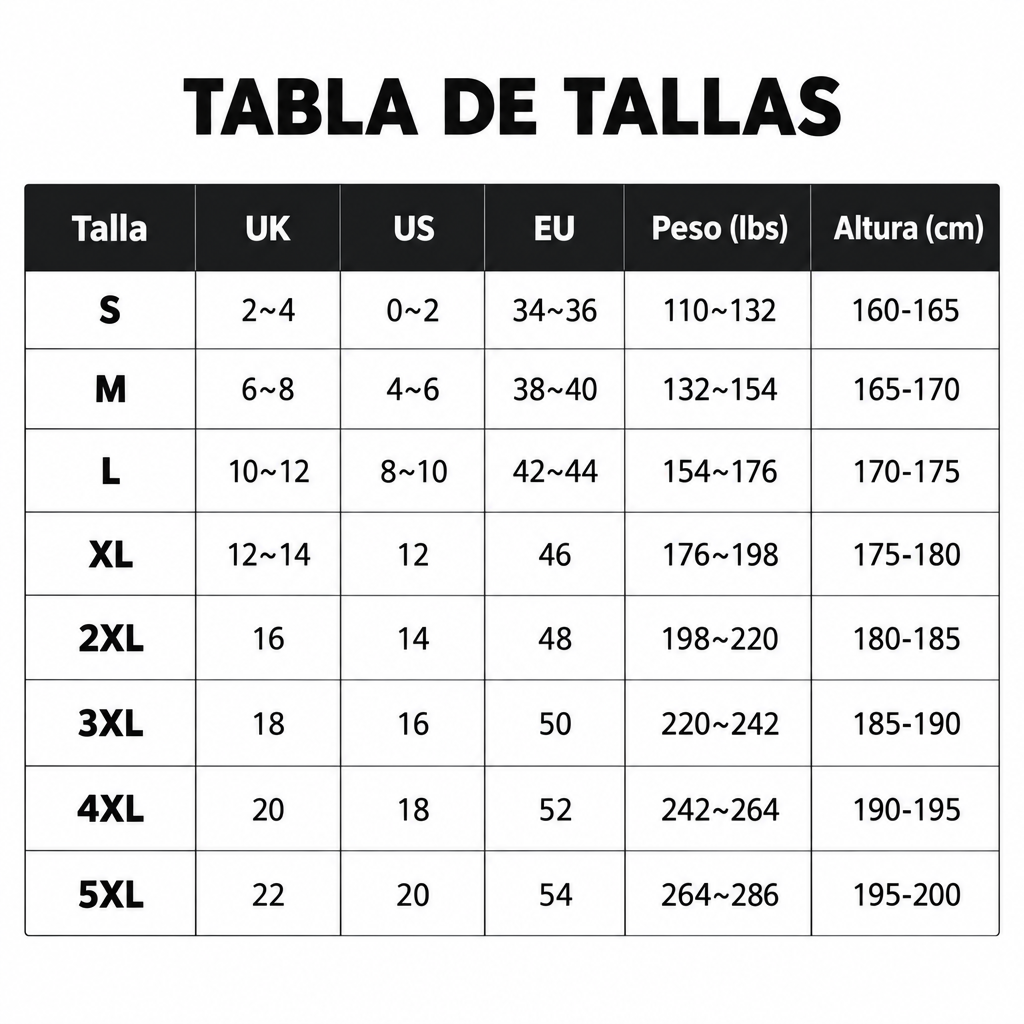 Tabla de Tallas conversión