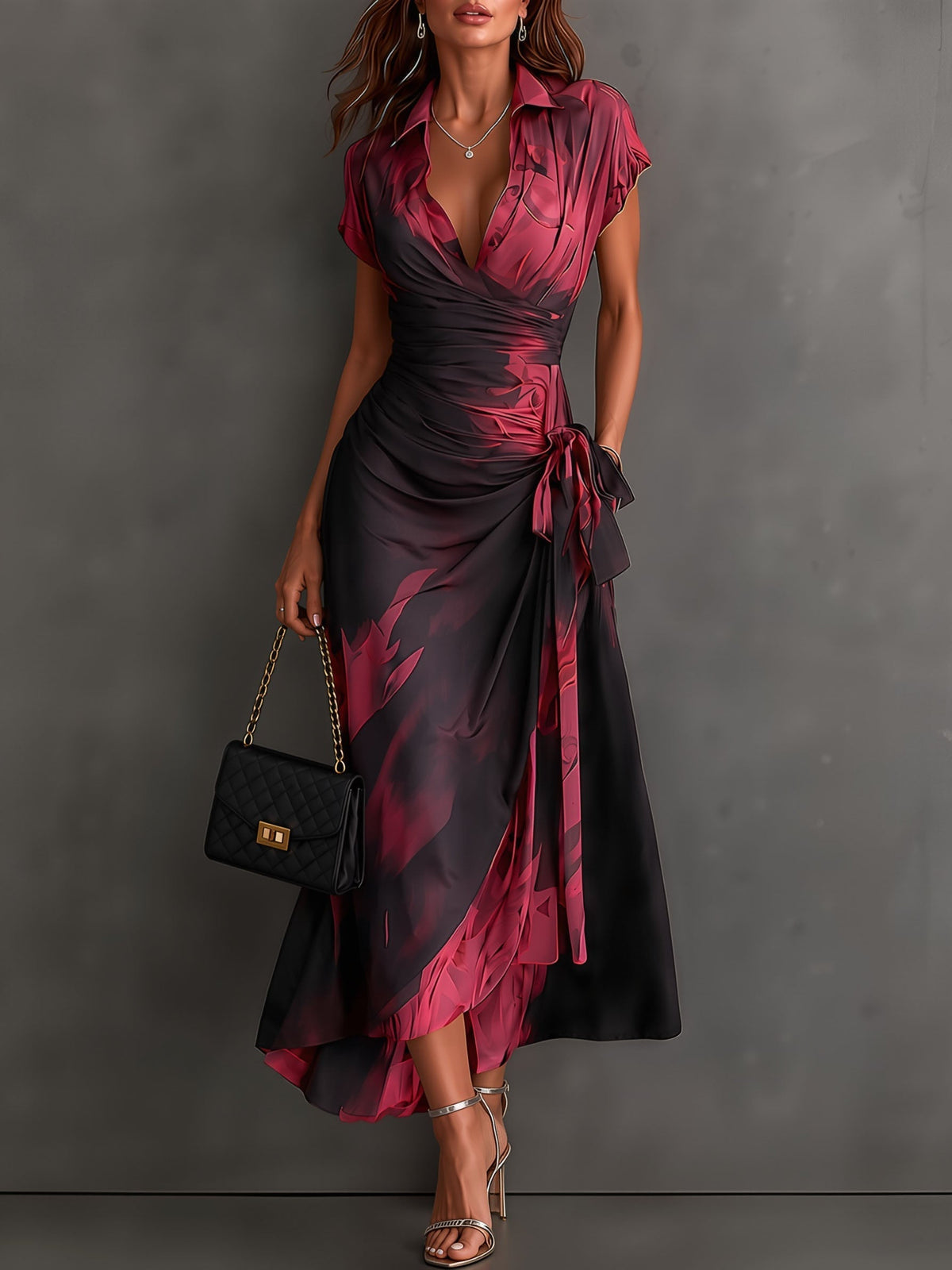 Vestido midi cruzado Beatrice burdeos