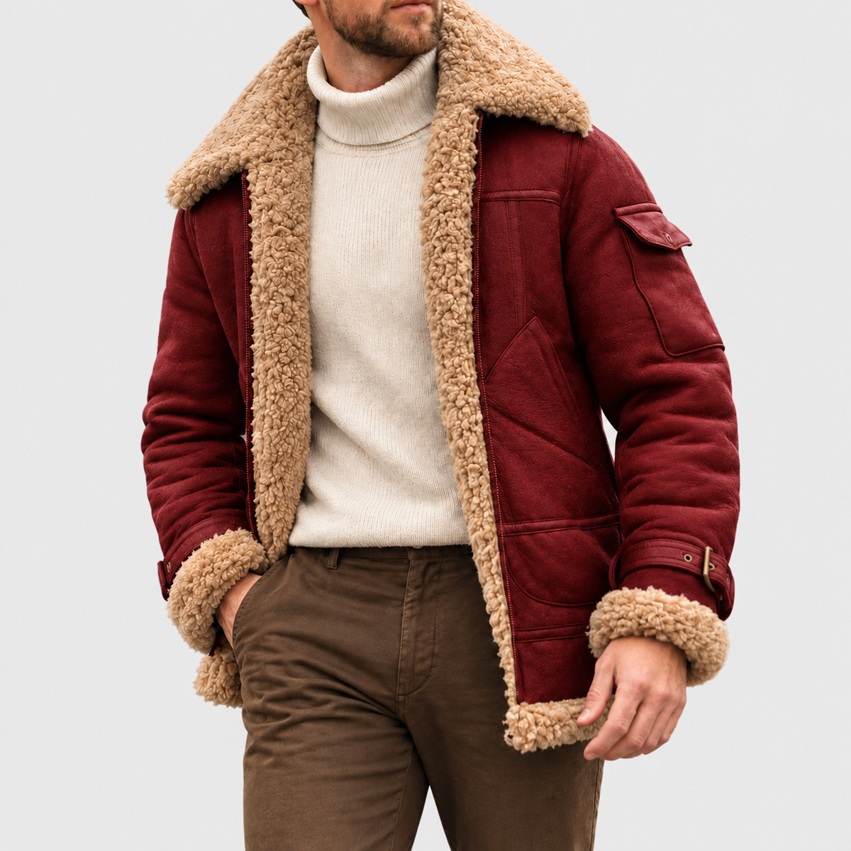 Chaqueta aviador de ante con cuello de borrego