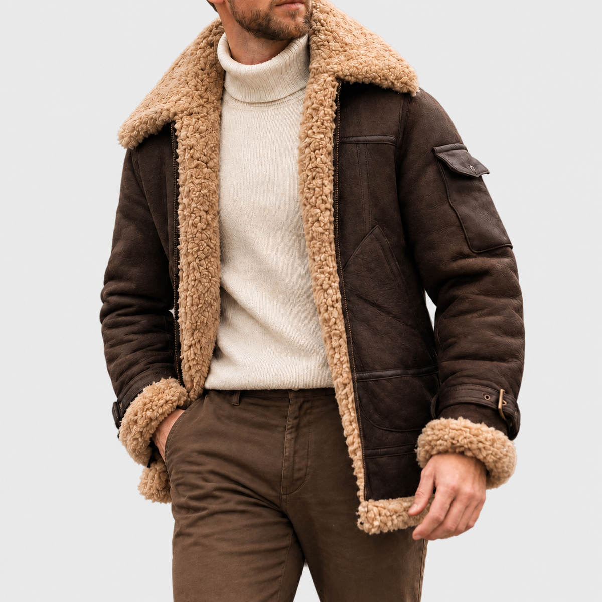Chaqueta aviador de ante con cuello de borrego