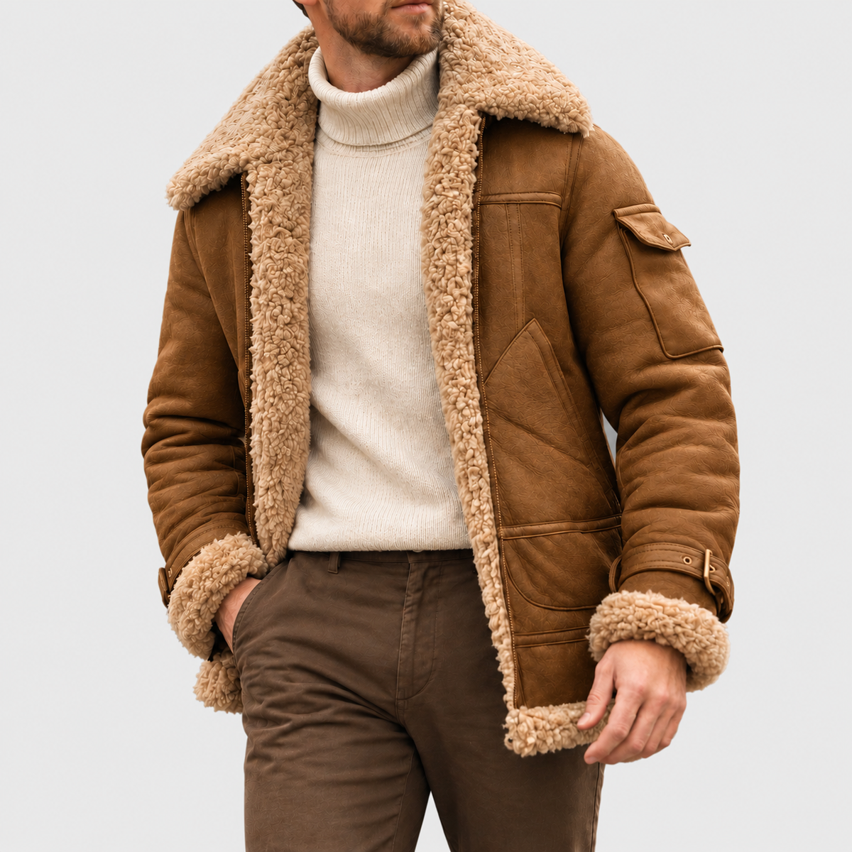 Chaqueta aviador de ante con cuello de borrego